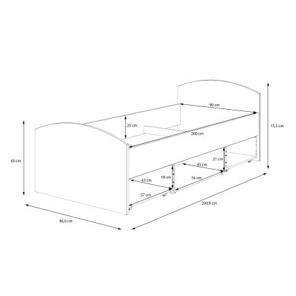Lit simple avec rangement URO 90x200 cm chêne artisan/blanc