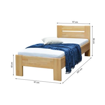 Lit simple en bois massif AMBER 90x200 cm hêtre
