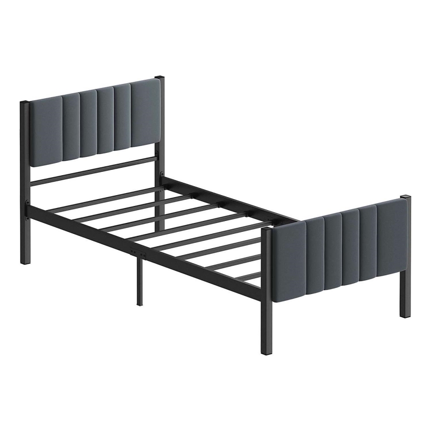 Lit simple en métal LUNOR 90 x 200 cm, anthracite, capacité de charge 120 kg
