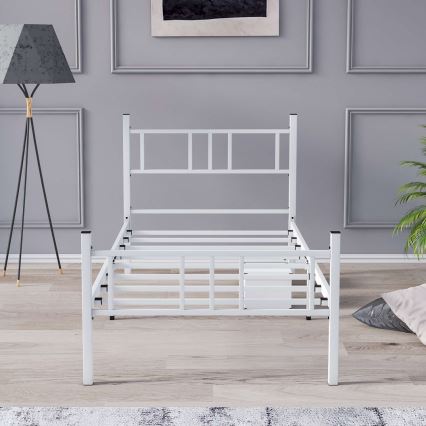 Lit simple en métal PIRON 90 x 200 cm, blanc — charge maximale 120 kg