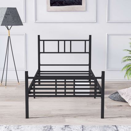 Lit simple en métal PIRON 90x200 cm noir, capacité de charge 120 kg