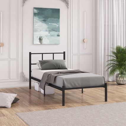 Lit simple métallique ROVAN 90x200 cm, noir, capacité de charge 120 kg