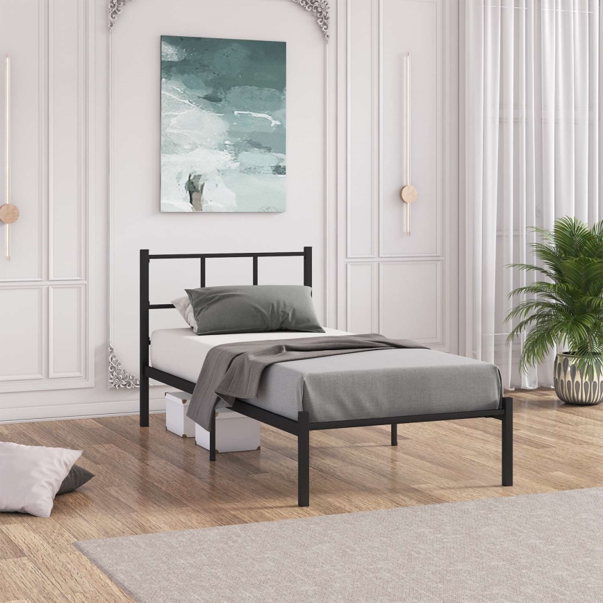 Lit simple métallique ROVAN 90x200 cm, noir, capacité de charge 120 kg
