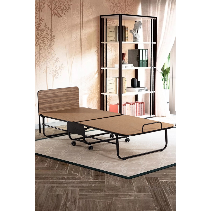 Lit simple pliant en métal blanc avec matelas HERON 80x190 cm, capacité de charge 120 kg