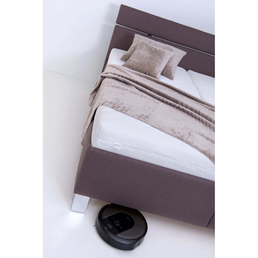 Lit tapissé ALIS 160 x 200 cm avec matelas et coffre de rangement, marron