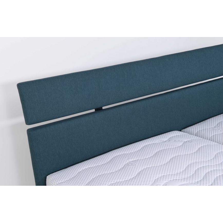 Lit tapissé ALIS 160x200 cm avec matelas et coffre de rangement, bleu pétrole