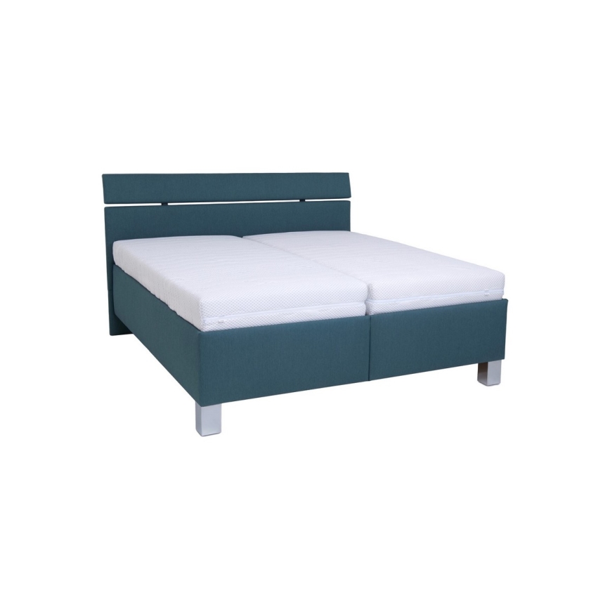 Lit tapissé ALIS 160x200 cm avec matelas et coffre de rangement, bleu pétrole