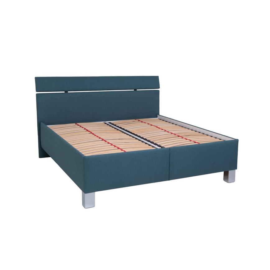 Lit tapissé ALIS 180x200 cm avec matelas et coffre de rangement, bleu pétrole