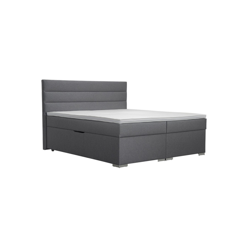 Lit tapissé avec rangement et matelas équipés de surmatelas NEW BOLERO 160x200 cm gris