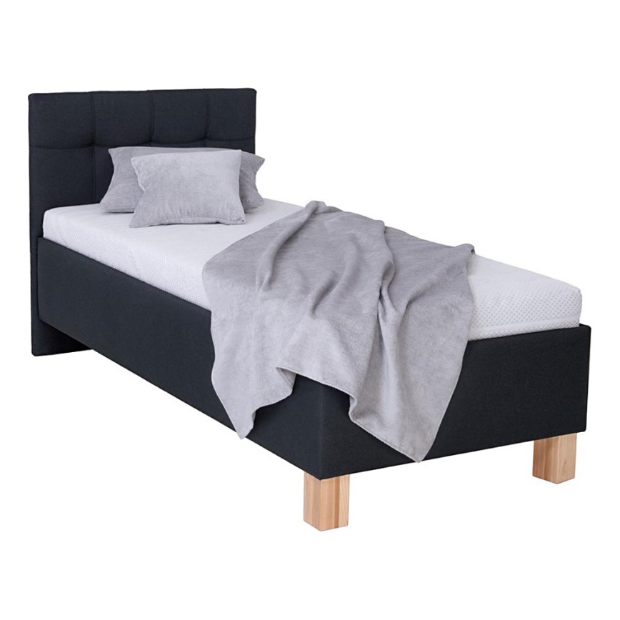 Lit tapissé avec coffre de rangement MARIA ONE 90x200 cm sans matelas, anthracite