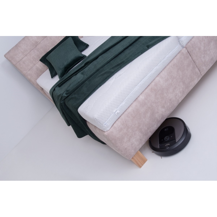 Lit tapissé avec coffre de rangement sans matelas VIOLET 160x200 cm beige