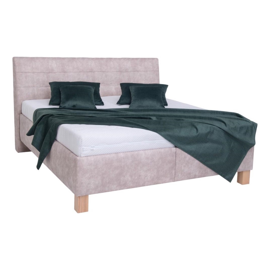 Lit tapissé avec coffre de rangement sans matelas VIOLET 180x200 cm beige