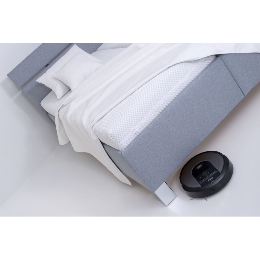 Lit tapissé avec matelas et coffre de rangement ALIS 160x200 cm gris clair