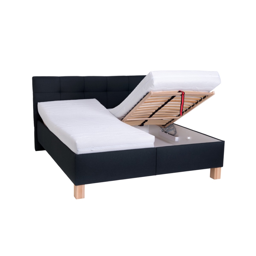Lit tapissé avec matelas et coffre de rangement MARIA 160x200 cm anthracite