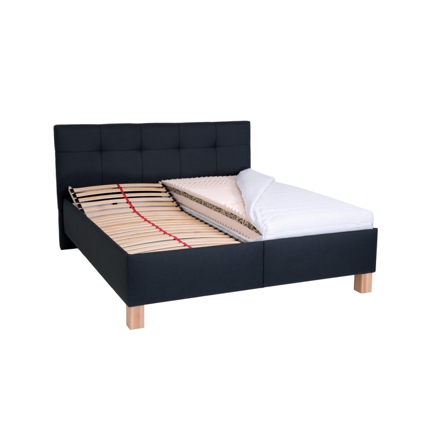 Lit tapissé avec matelas et coffre de rangement MARIA 160x200 cm anthracite