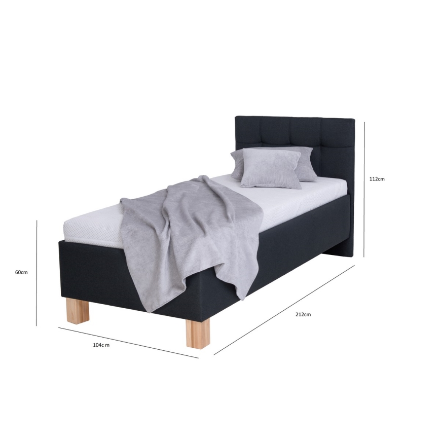 Lit tapissé avec matelas et coffre de rangement MARIA ONE 90 x 200 cm anthracite