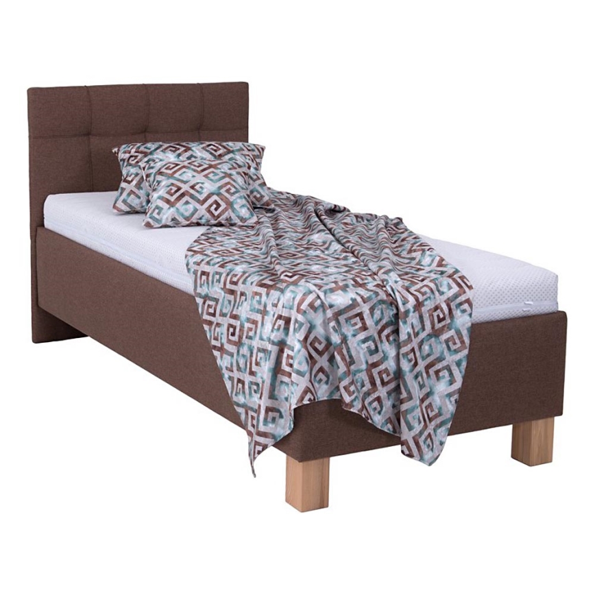 Lit tapissé avec matelas et coffre de rangement MARIA ONE 90 x 200 cm marron