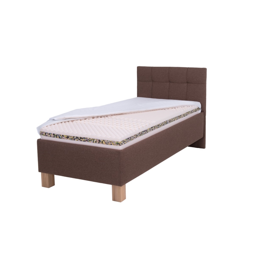 Lit tapissé avec matelas et coffre de rangement MARIA ONE 90 x 200 cm marron