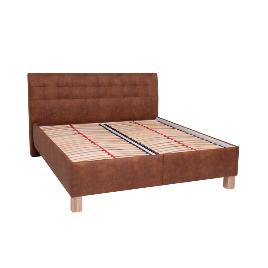 Lit tapissé avec matelas et coffre de rangement VIOLET 180x200 cm, brun cognac
