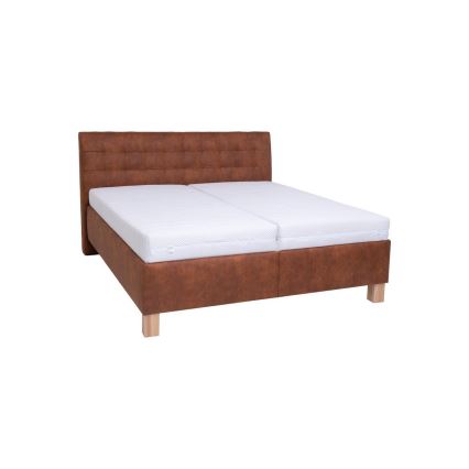Lit tapissé avec matelas et coffre de rangement VIOLET 180x200 cm, brun cognac