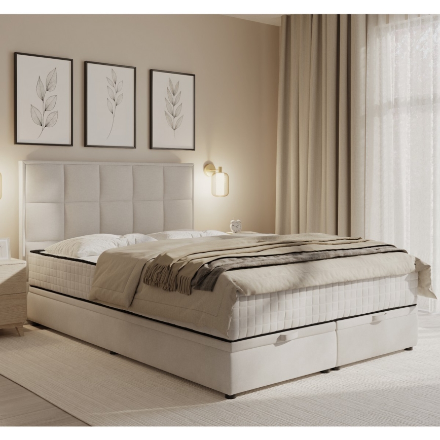 Lit tapissé avec matelas et espace de rangement GRACE 140x200 cm beige