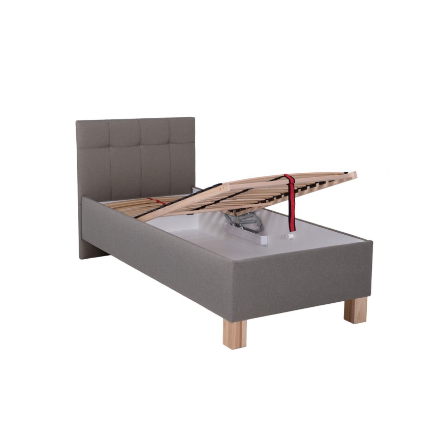 Lit tapissé avec matelas et espace de rangement MARIA ONE 90x200 cm taupe