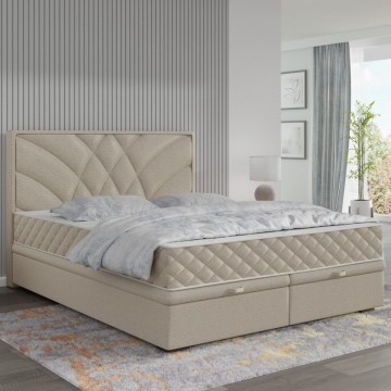 Lit tapissé GINA 160 x 200 cm avec matelas et coffre de rangement, beige