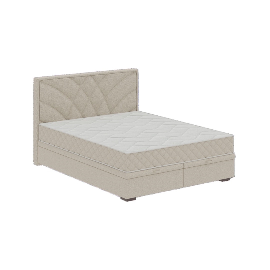 Lit tapissé GINA 160 x 200 cm avec matelas et coffre de rangement, beige