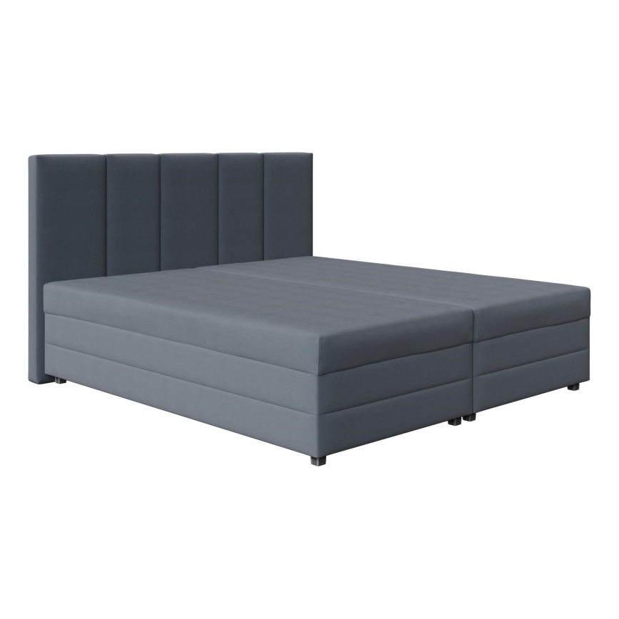 Lit tapissé ISABEL 160x200 avec matelas à ressorts et coffre de rangement, gris