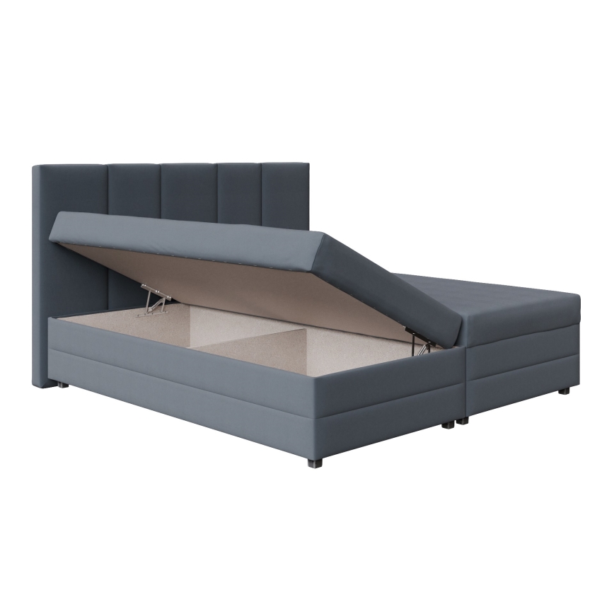 Lit tapissé ISABEL 160x200 avec matelas à ressorts et coffre de rangement, gris