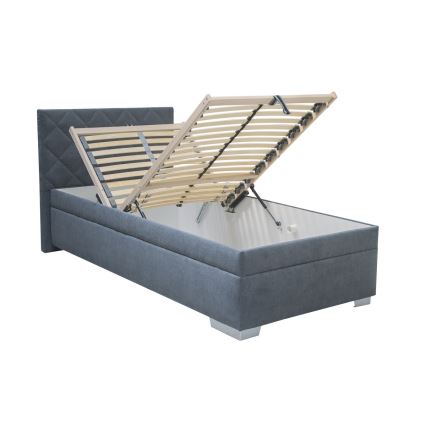 Lit tapissé LANA 90 x 200 cm avec coffre de rangement et matelas inclus, bleu