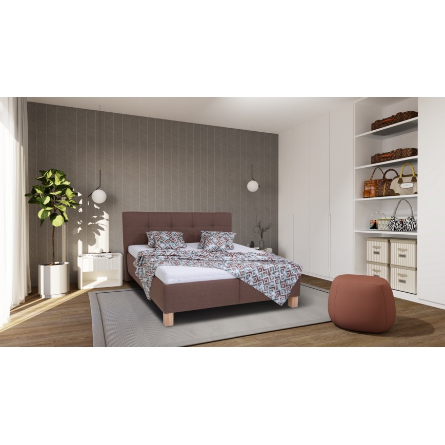 Lit tapissé MARIA 160 x 200 cm avec matelas et coffre de rangement, marron
