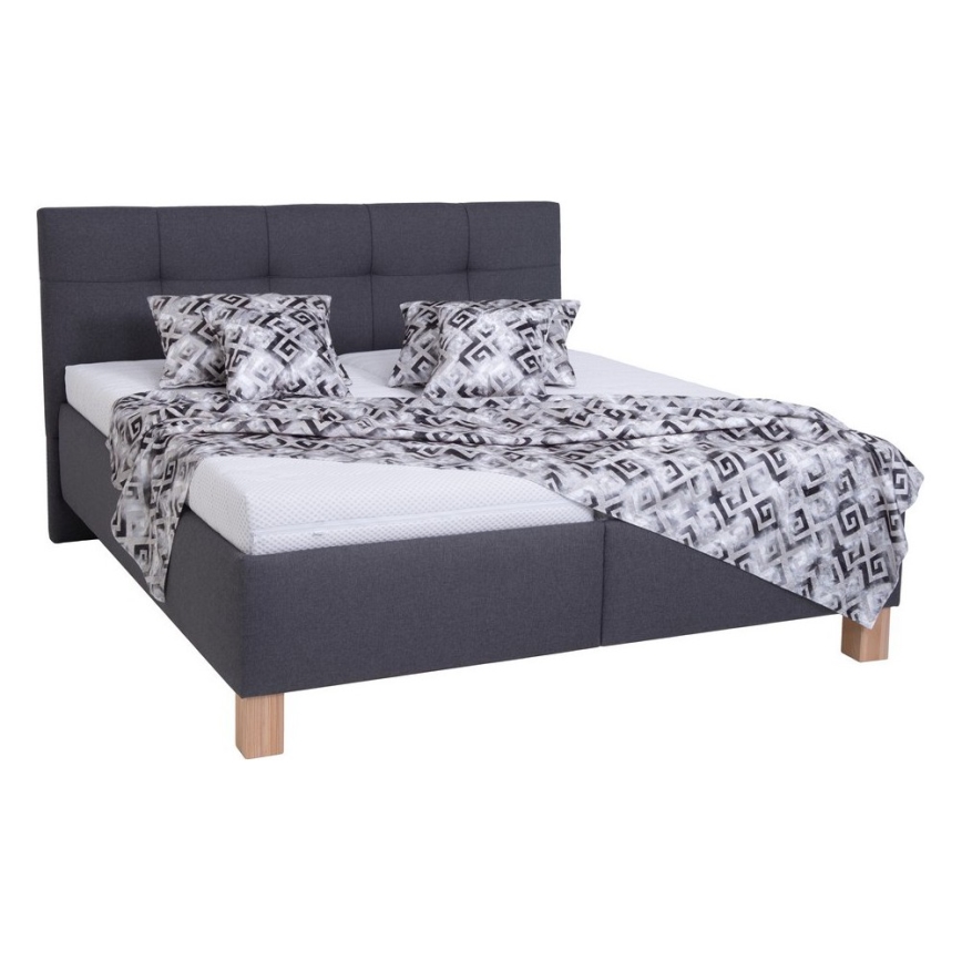 Lit tapissé MARIA 180 x 200 cm avec matelas et coffre de rangement, gris