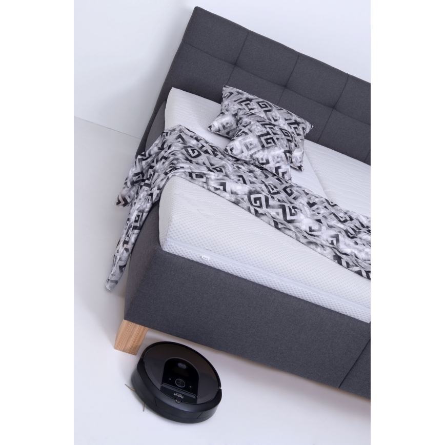 Lit tapissé MARIA 180 x 200 cm avec matelas et coffre de rangement, gris