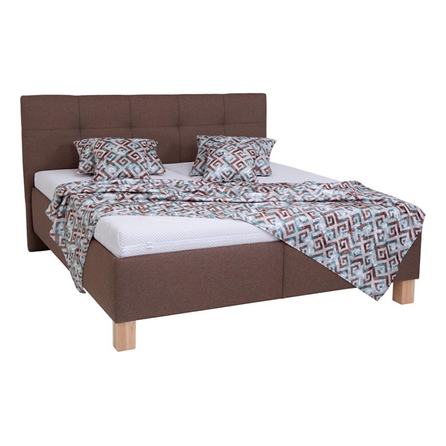 Lit tapissé MARIA 180x200 cm avec matelas et coffre de rangement, marron
