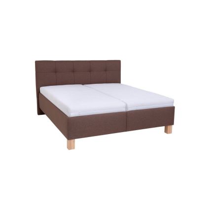 Lit tapissé MARIA 180x200 cm avec matelas et coffre de rangement, marron