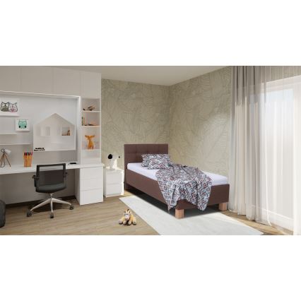 Lit tapissé MARIA ONE 90 x 200 cm avec coffre de rangement, marron, sans matelas