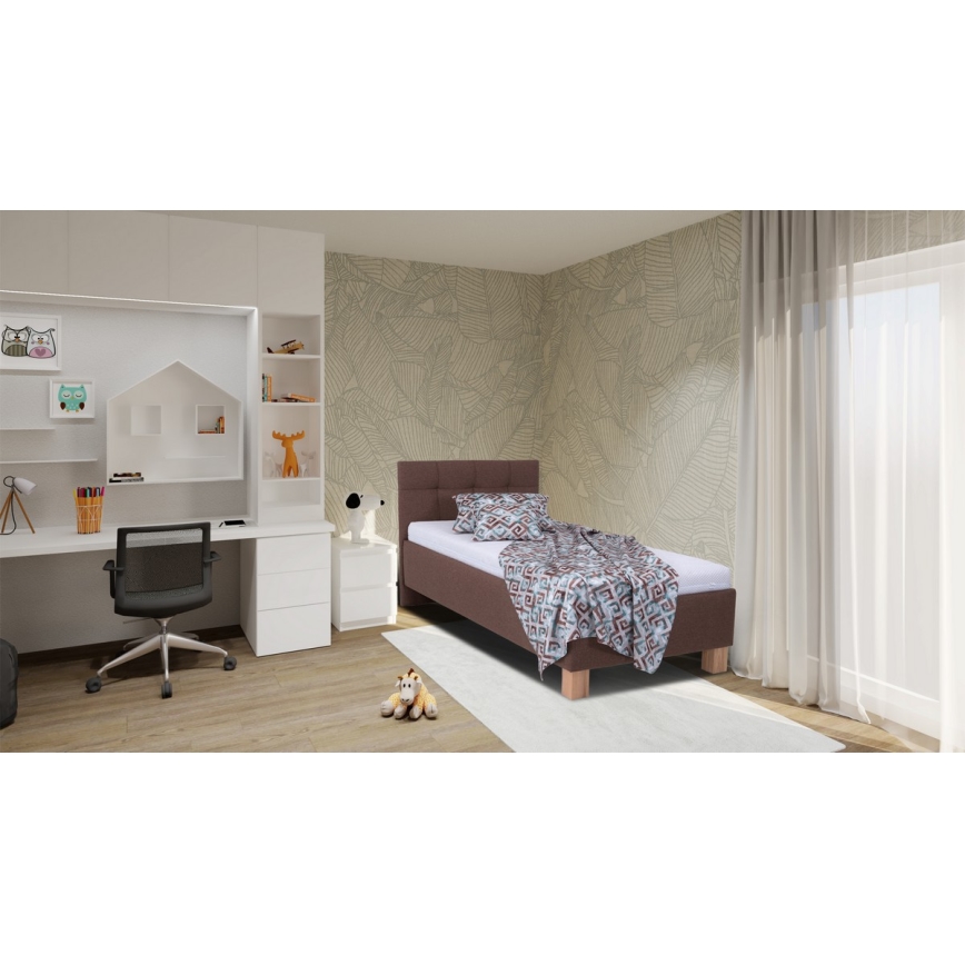 Lit tapissé MARIA ONE 90 x 200 cm avec coffre de rangement, marron, sans matelas