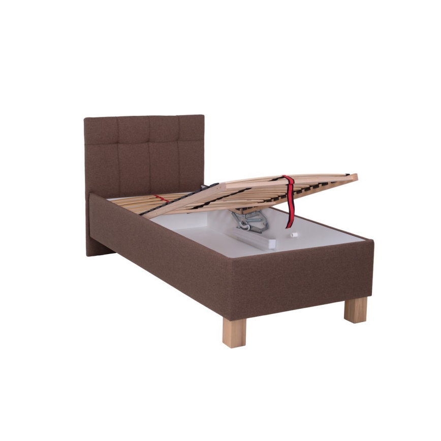 Lit tapissé MARIA ONE 90 x 200 cm avec coffre de rangement, marron, sans matelas