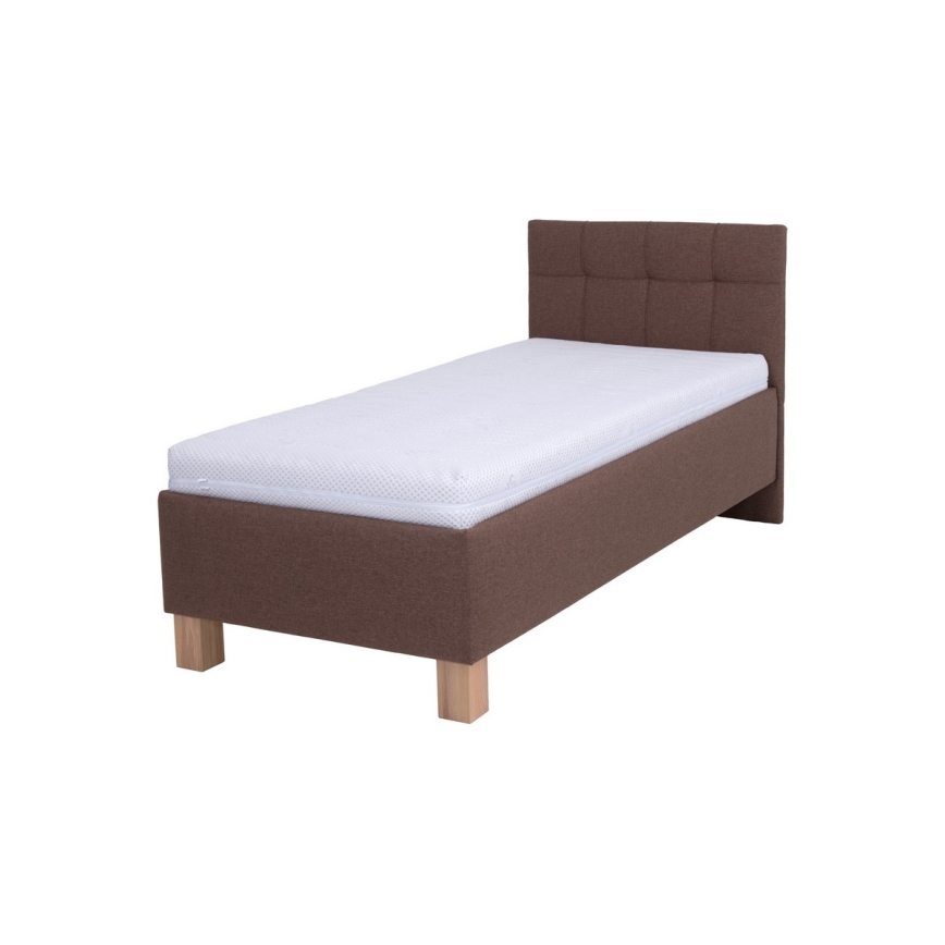 Lit tapissé MARIA ONE 90 x 200 cm avec coffre de rangement, marron, sans matelas