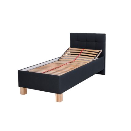 Lit tapissé MARIA ONE 90x200 cm avec matelas et coffre de rangement, anthracite