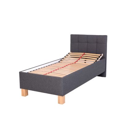 Lit tapissé MARIA ONE 90x200 cm avec matelas et coffre de rangement, gris