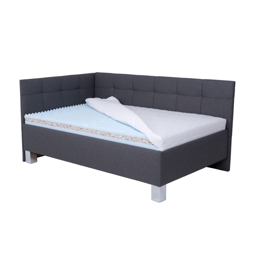 Lit tapissé MARIA PETITE 120 x 200 cm avec matelas et coffre de rangement, gris