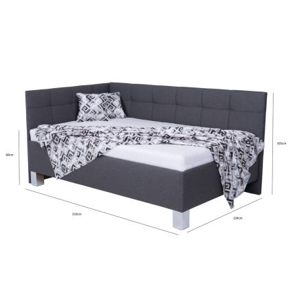 Lit tapissé MARIA PETITE 120 x 200 cm avec matelas et coffre de rangement, gris