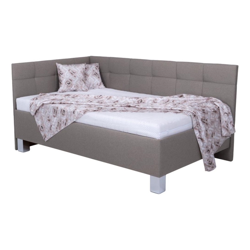Lit tapissé MARIA PETITE 120 x 200 cm avec matelas et coffre de rangement taupe