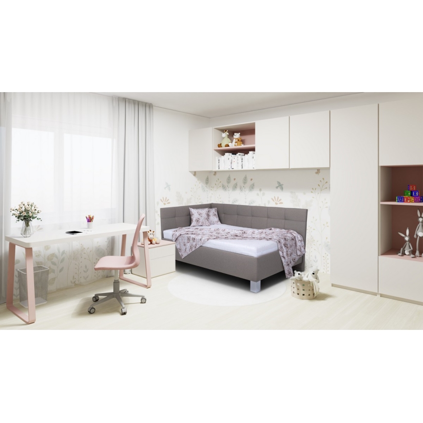 Lit tapissé MARIA PETITE 120 x 200 cm avec matelas et coffre de rangement taupe