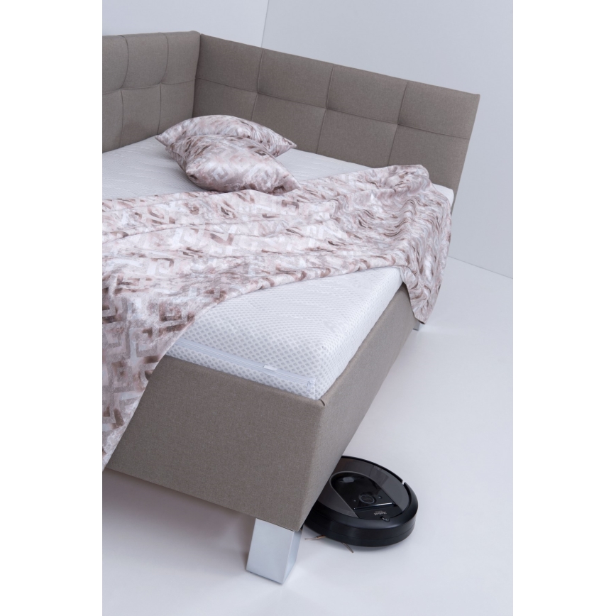 Lit tapissé MARIA PETITE 120 x 200 cm avec matelas et coffre de rangement taupe