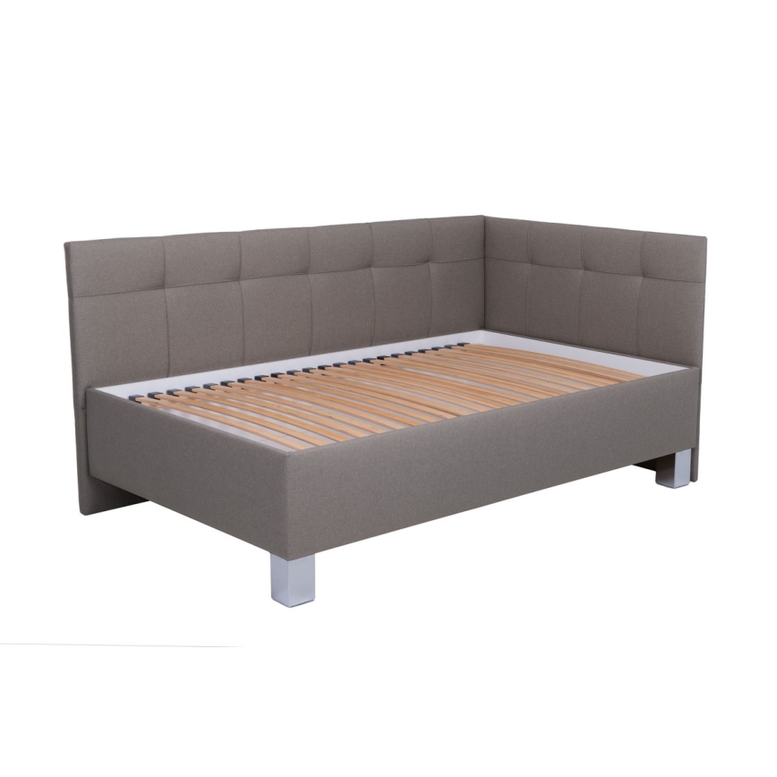Lit tapissé MARIA PETITE 120 x 200 cm avec matelas et coffre de rangement taupe