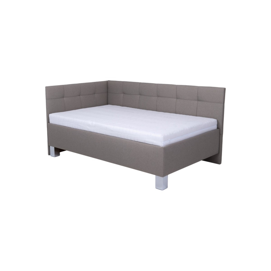 Lit tapissé MARIA PETITE 120 x 200 cm avec matelas et coffre de rangement taupe