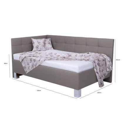 Lit tapissé MARIA PETITE 120 x 200 cm avec matelas et coffre de rangement taupe